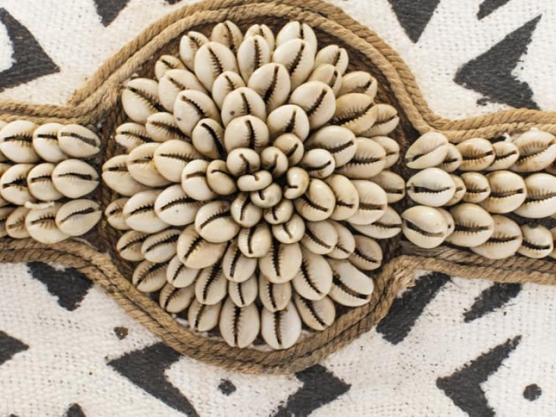 Bamileke Shield with Mudcloth and Cowrie Band